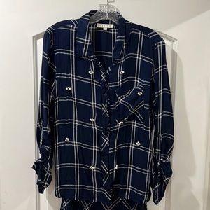 Never been worn plaid button down shirt with pearl detailing